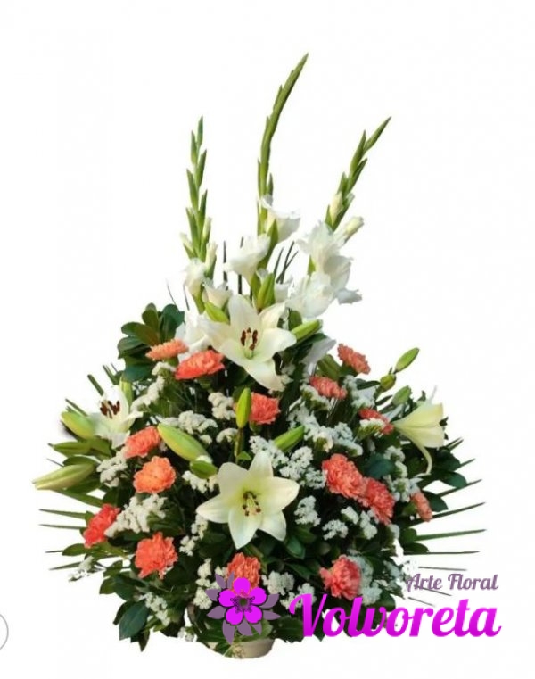 Centro de claveles, lilium y gladiolos.