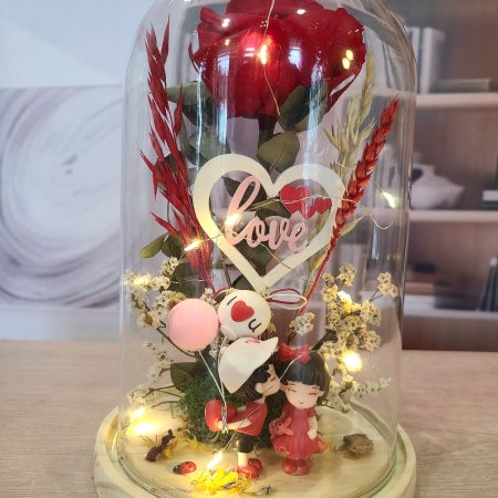 Cúpula La Bella y la Bestia con Rosa Preservada y Luces LED - Regalo San Valentín