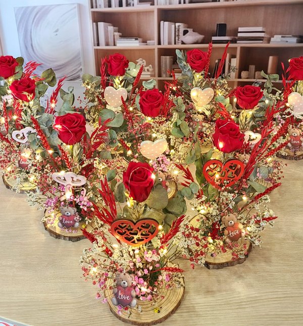 Rosa Preservada Roja con Osito y Corazón – Regalo Romántico San Valentín